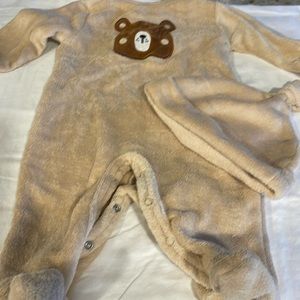 Cozy bear onesie with matching beanie